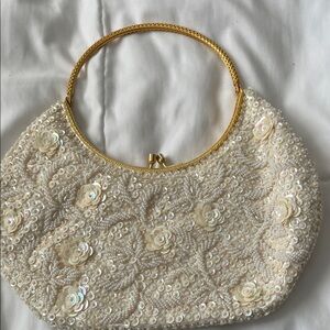 Vintage Elegant Cream Beaded Women's Bag